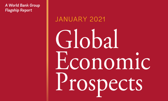Pode ler-se Global Economic Prospects - January 2021 em fundo vermelho.