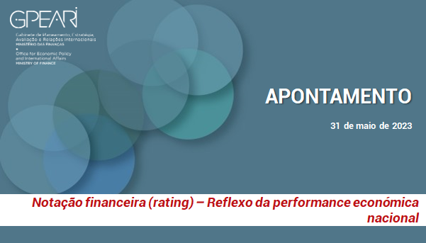 Lado esquerdo: Logo do GPEARI e vários círculos sobrepostos em tons de azul. Lado direito: Apontamento e a data: 31 de maio 2023. Em abaixo contém o título da publicação.